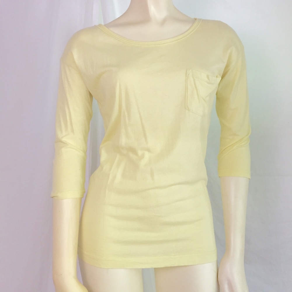 American Eagle butter yellow 3/4 sleeve tee pocket Y2K Bella Swan classic school